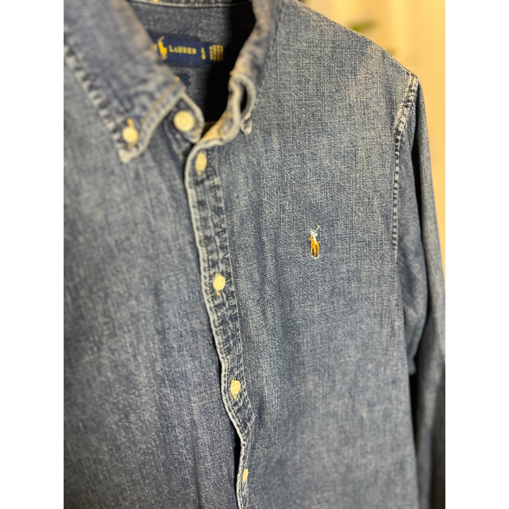 Polo Ralph Lauren Mens Custom Fit Denim Button Down Shirt Indigo Blue Large - Picture 5 of 9
